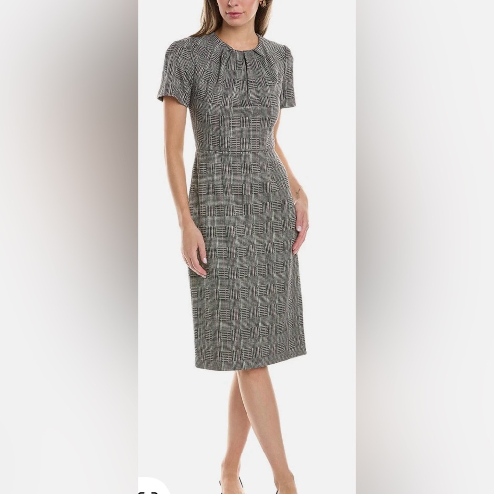 Striped Glen Plaid Bateau Neck Sheath Dress